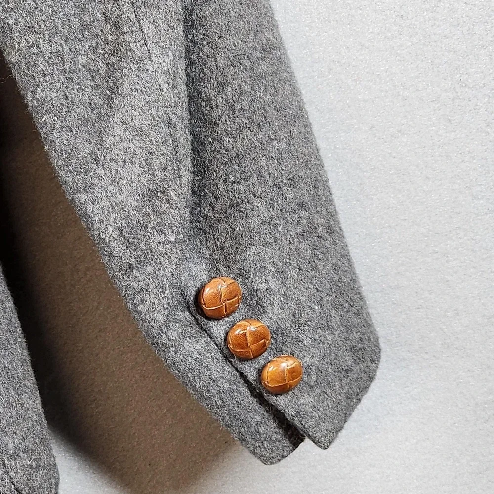 Vintage Camel Hair Blazer Mens‎ 46L Gray 2 Button Sport Coat Leather Buttons USA